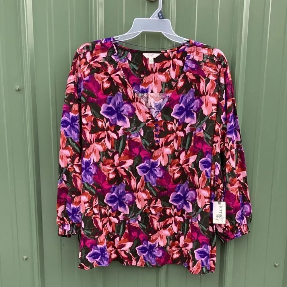 Women's Plus Size Floral Balloon Sleeve Top Blouse Shirt Size 3X